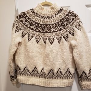 Vintage Hand Knit Wool Icelandic Fairisle Mock Neck Sweater Small